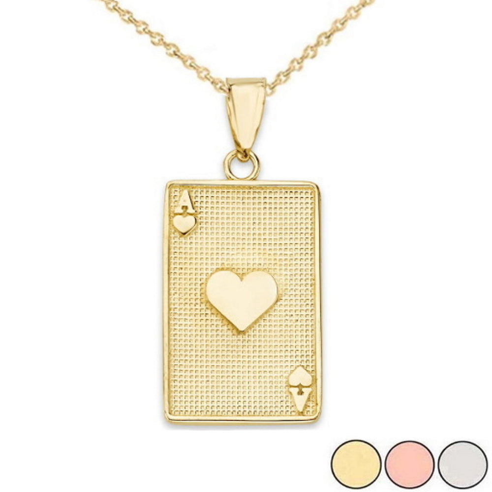 Gold Ace of Hearts Card Pendant Necklace