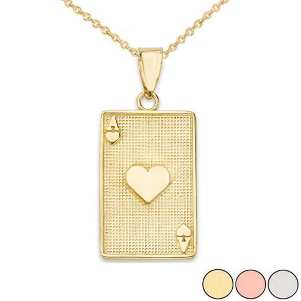 Gold Ace of Hearts Card Pendant Necklace