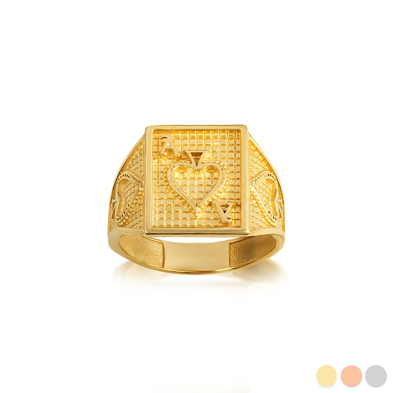 Gold Ace Of Spades Playing Cards Hammered Signet Ring