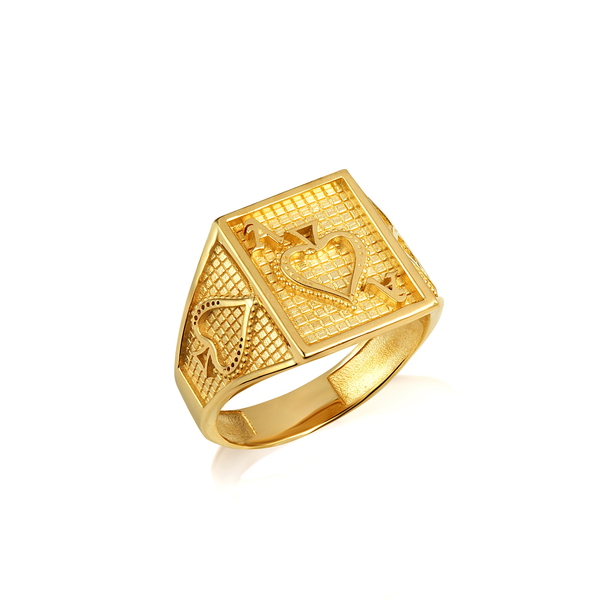Gold Ace Of Spades Playing Cards Hammered Signet Ring, view 3
