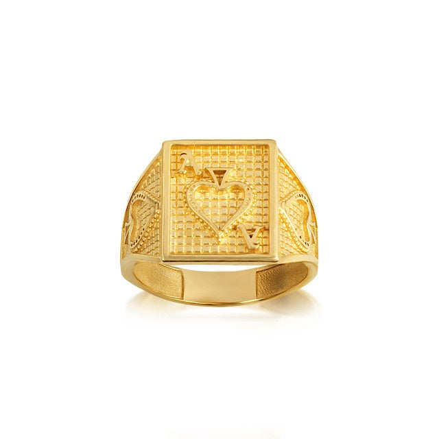 Gold Ace Of Spades Playing Cards Hammered Signet Ring, view 8