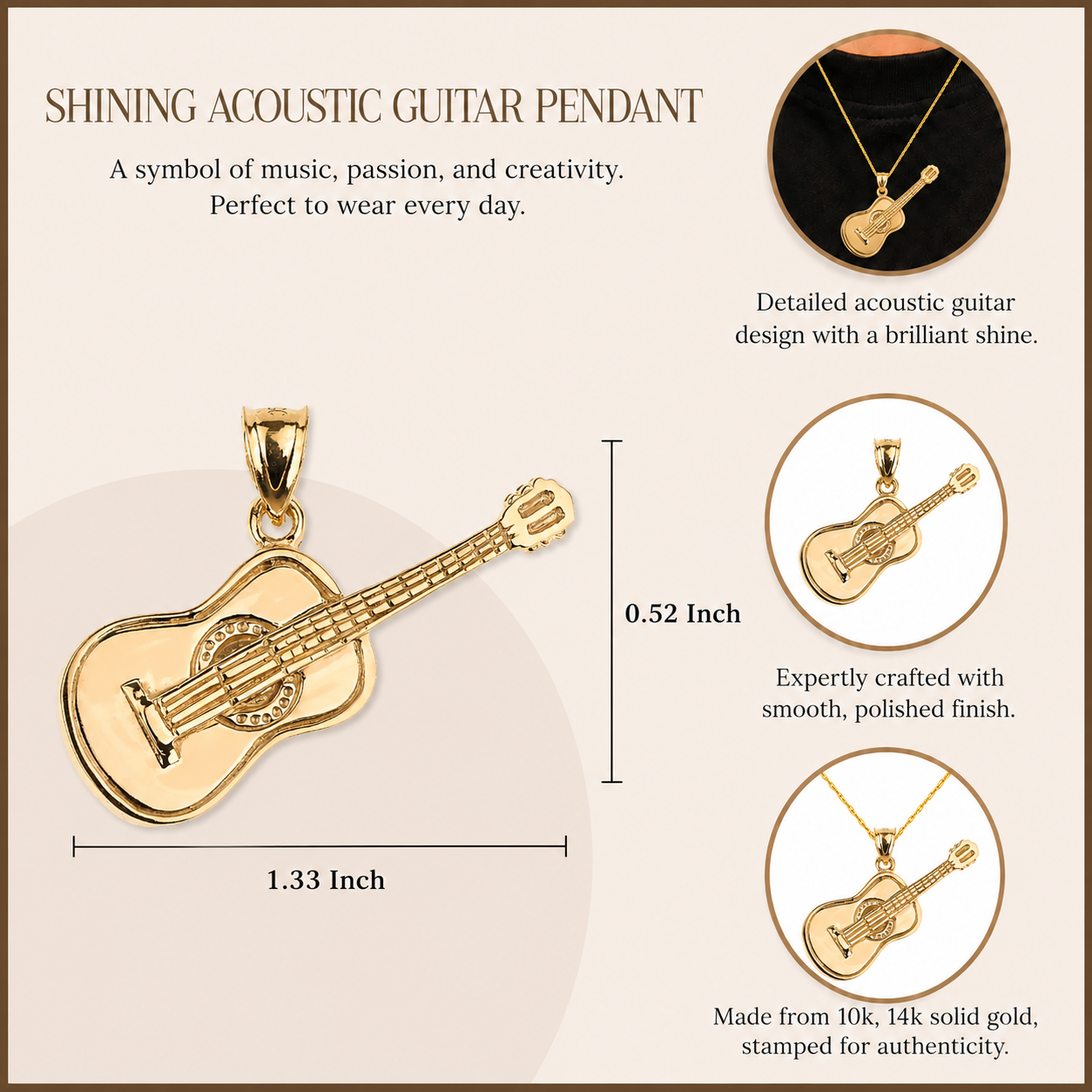 Gold Acoustic Guitar Pendant Necklace, view 7