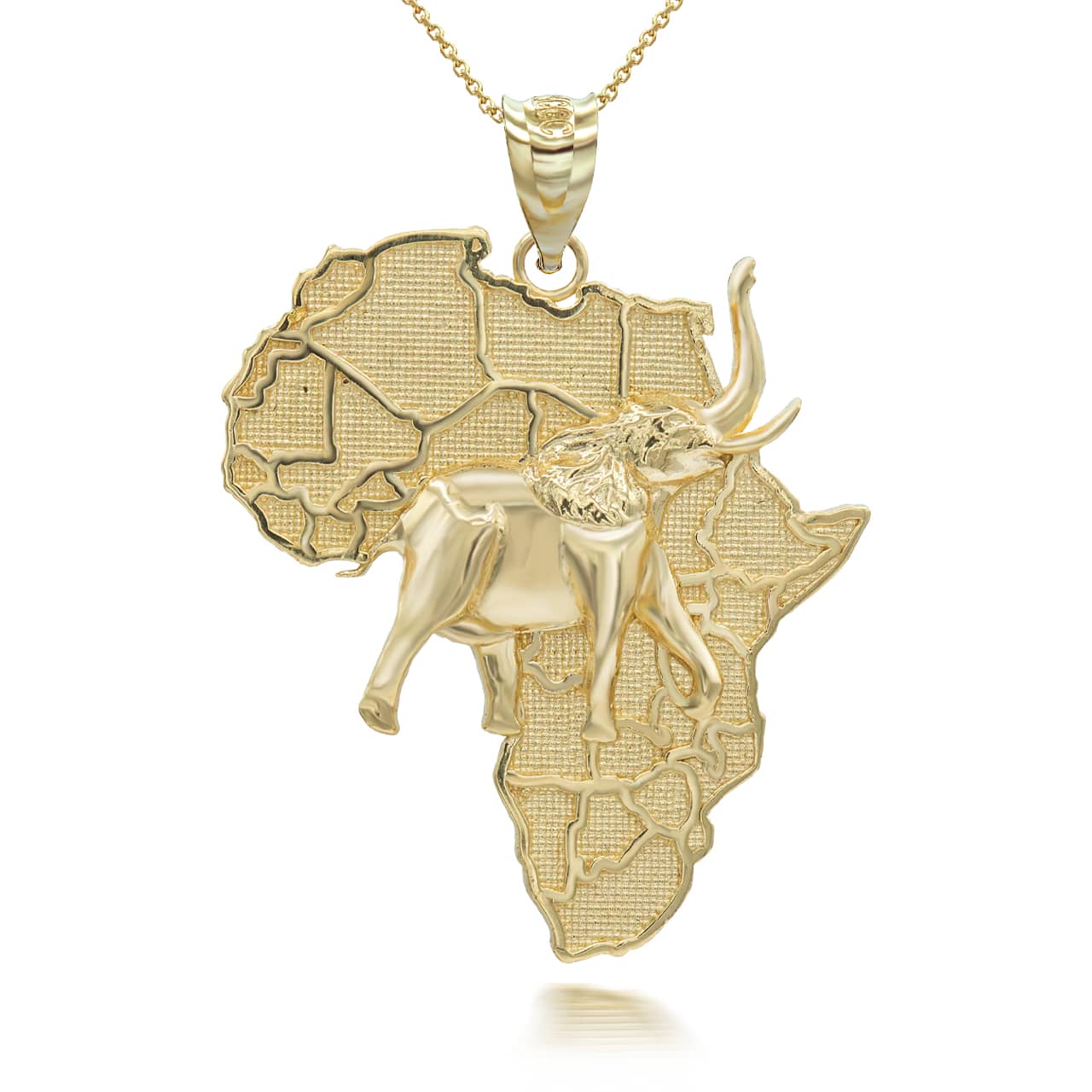 Gold Africa Map Elephant Pendant Necklace, view 2