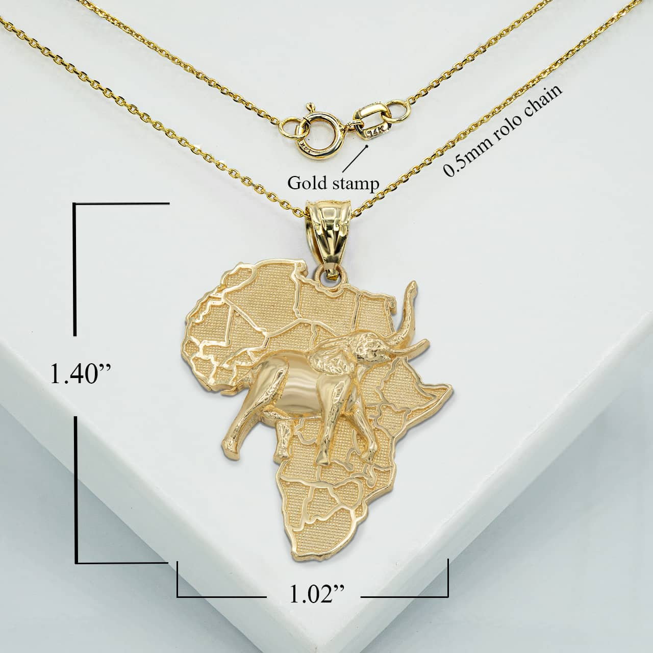 Gold Africa Map Elephant Pendant Necklace, view 3