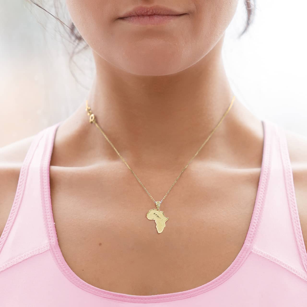 Gold Africa Map Outline Pendant Necklace, view 2