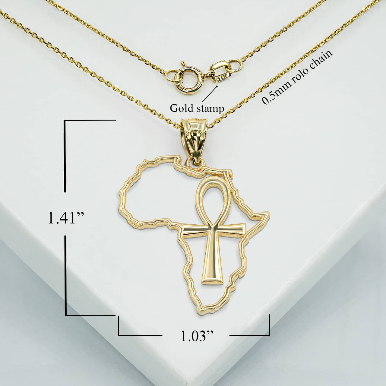 Gold African Continent Egyptian Ankh Pendant Necklace, view 3