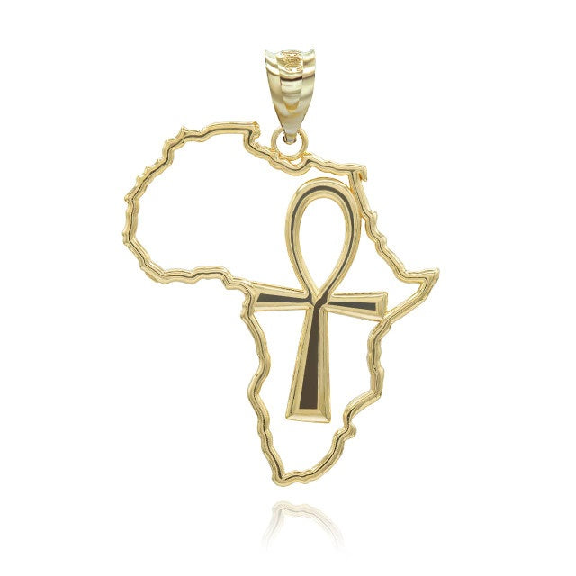 Gold African Continent Egyptian Ankh Pendant Necklace, view 8