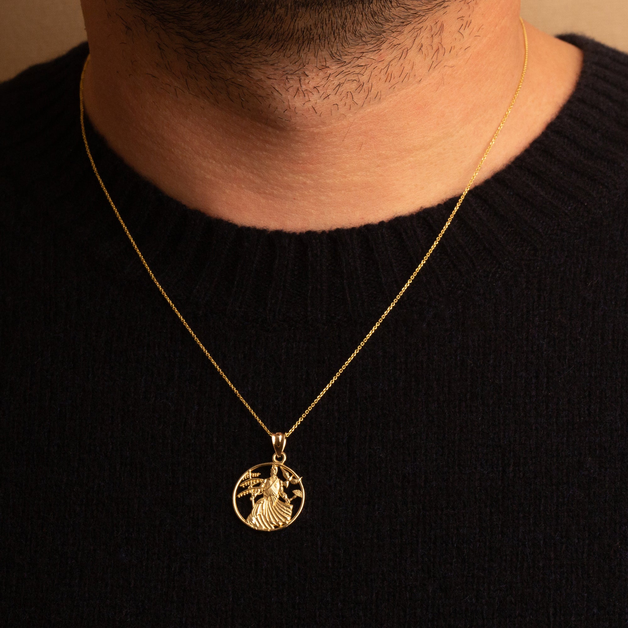 Gold Afro-Brazilian Deity Oxalá Orisha Pendant Necklace, view 2