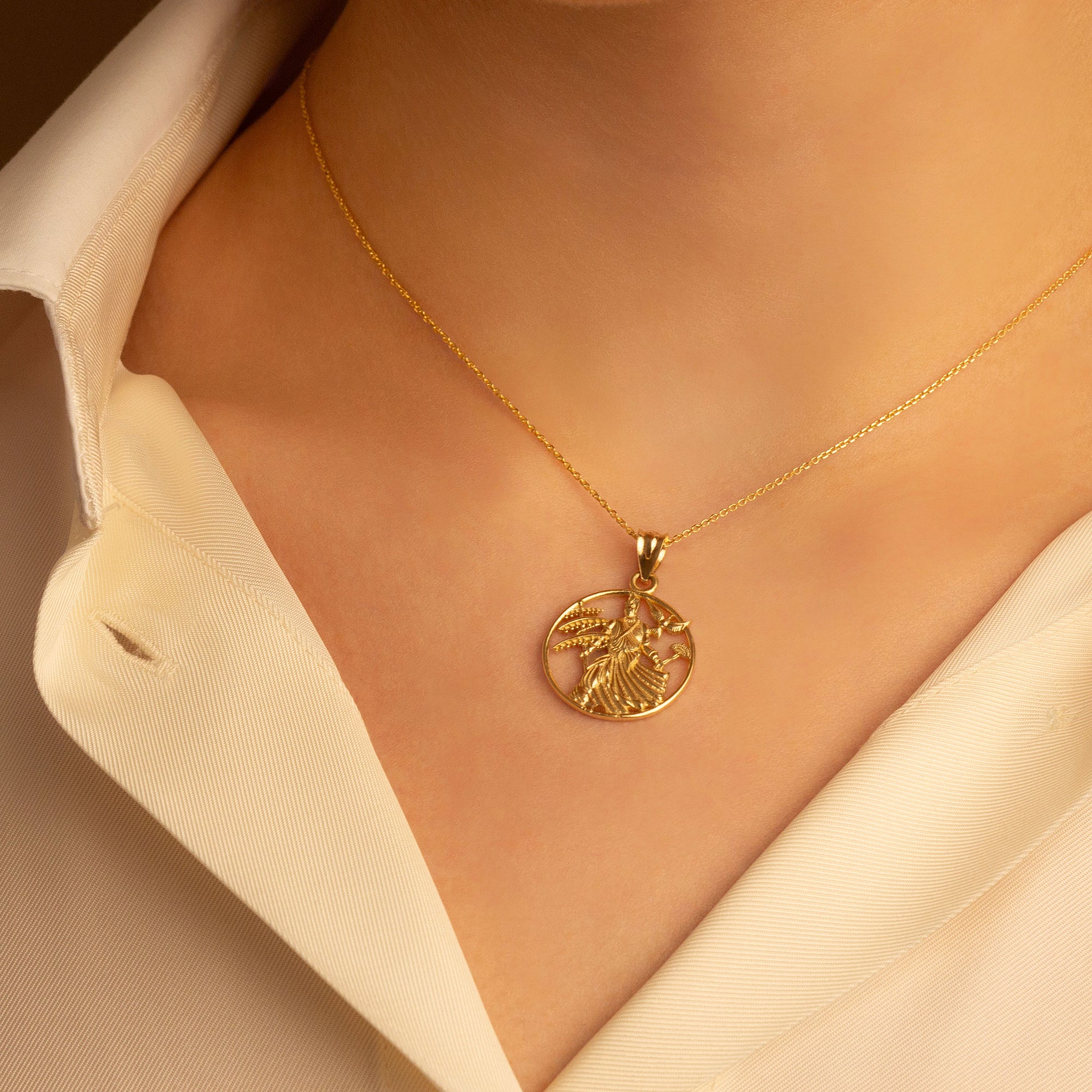 Gold Afro-Brazilian Deity Oxalá Orisha Pendant Necklace, view 3