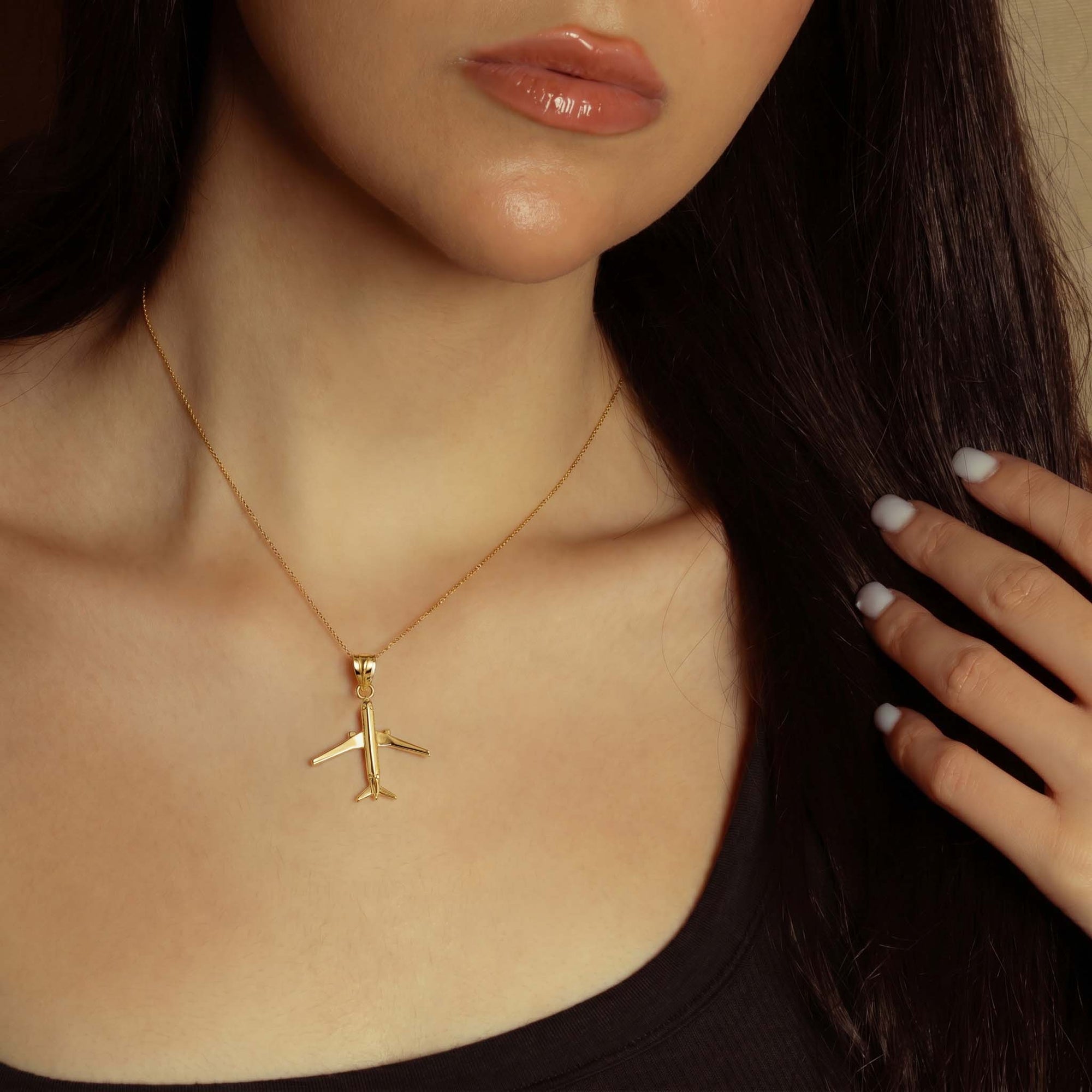 Gold Airplane Travel Charm Pendant Necklace, view 2