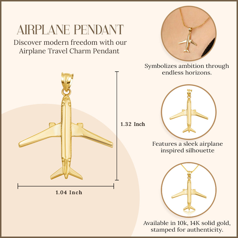 Gold Airplane Travel Charm Pendant Necklace, view 3