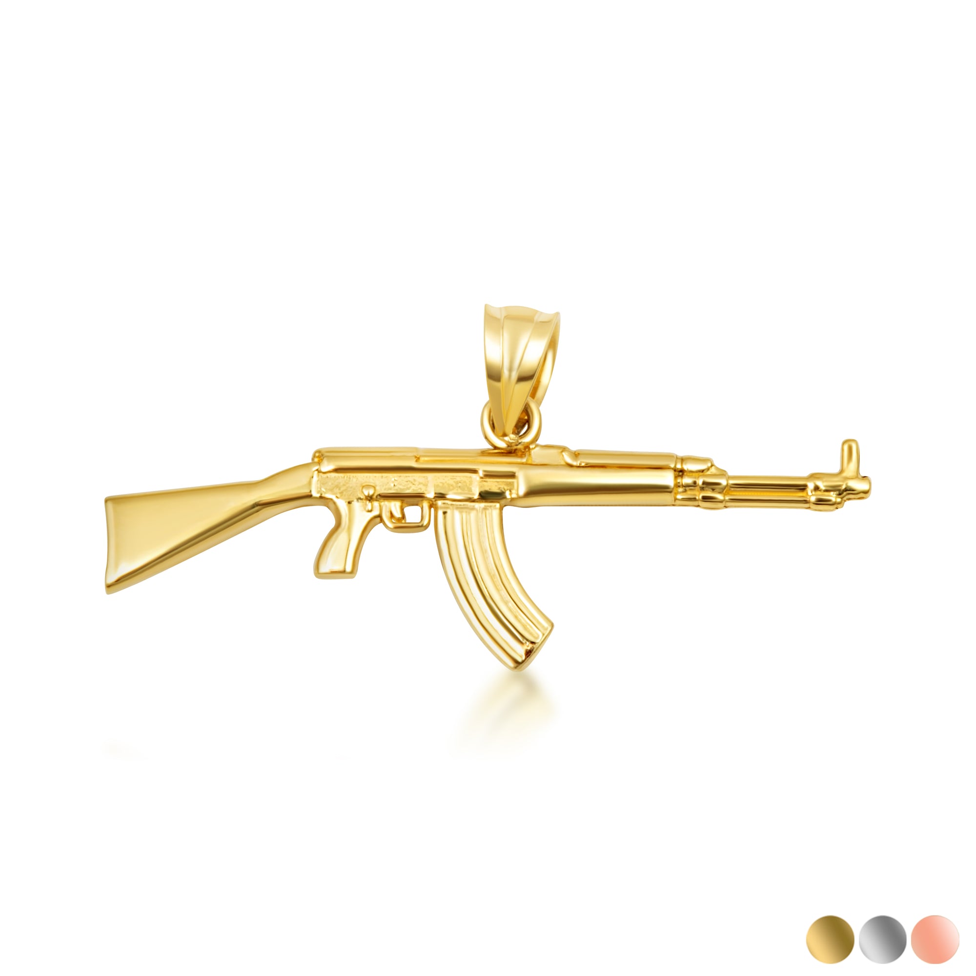 Gold AK-47 Assault Rifle Gun Pendant Necklace