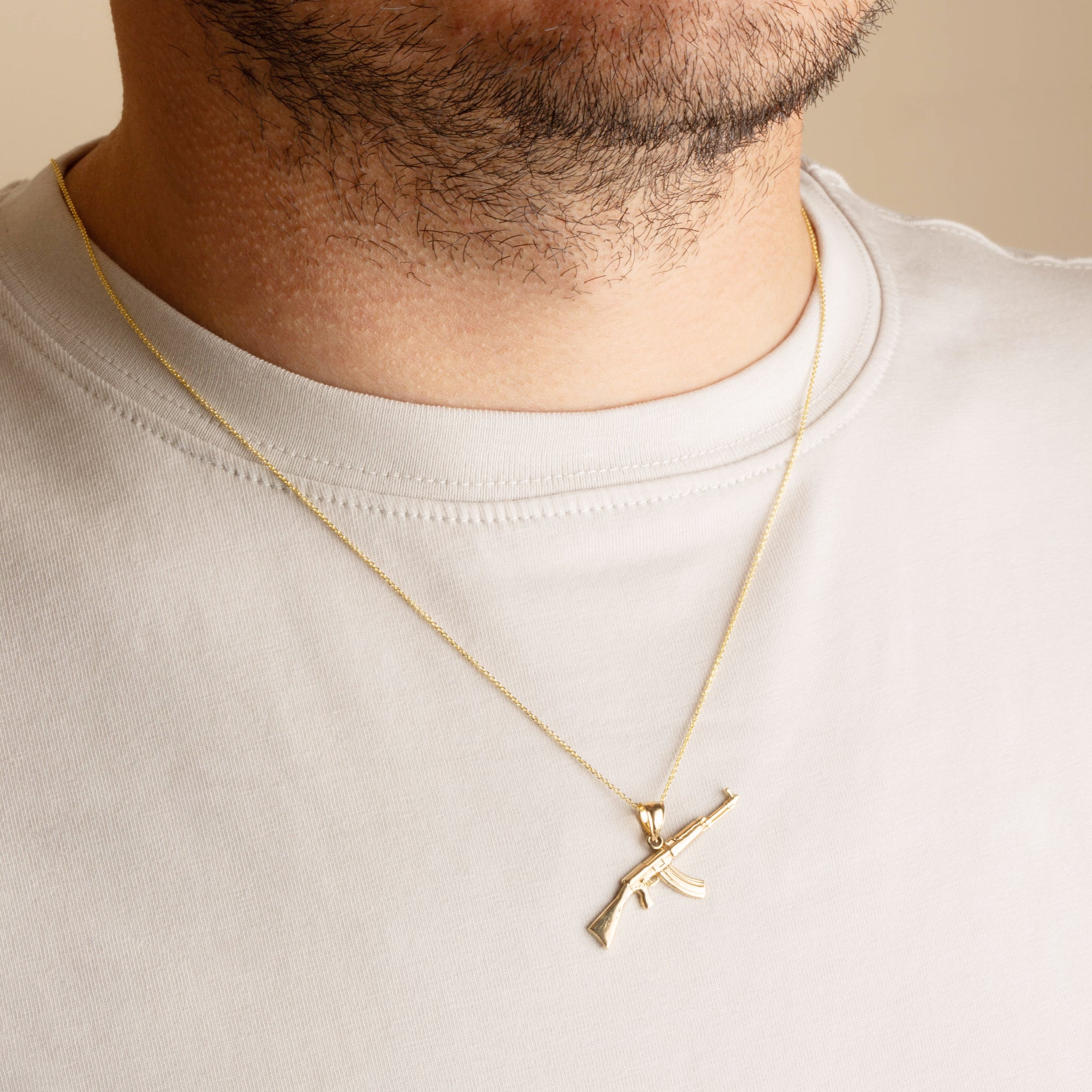 Gold AK-47 Assault Rifle Gun Pendant Necklace, view 2