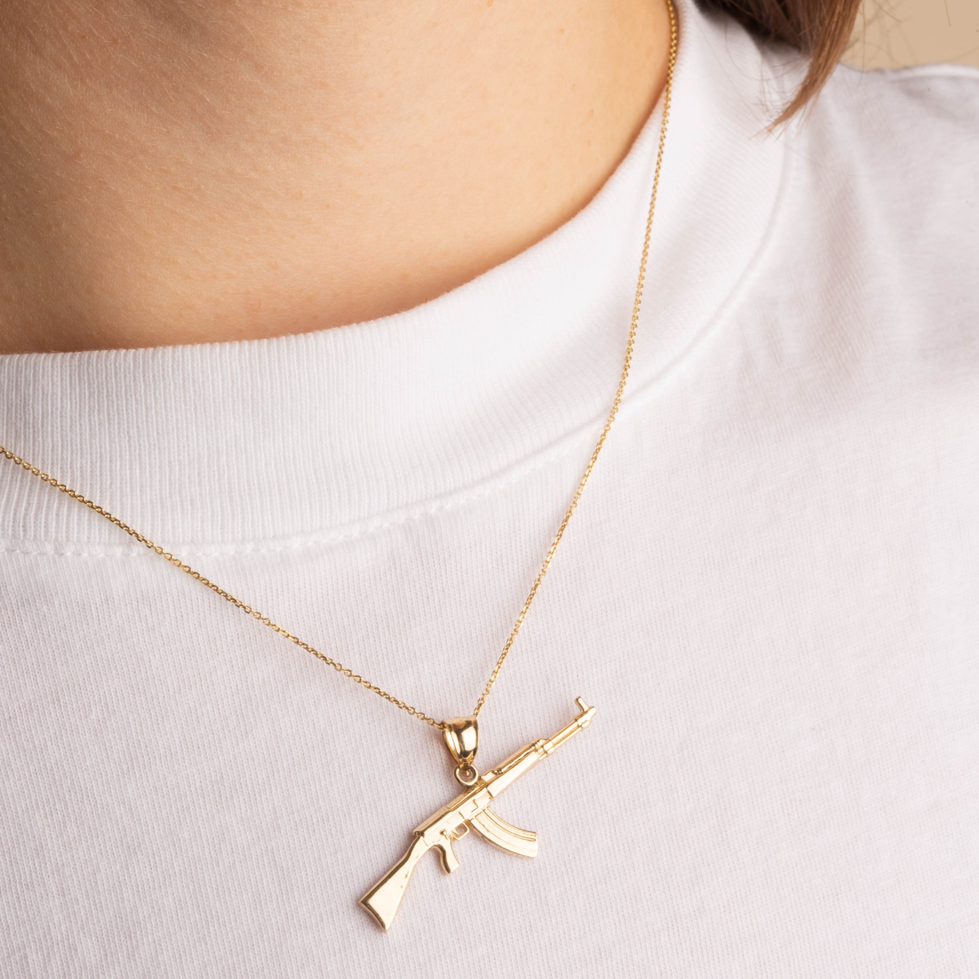 Gold AK-47 Assault Rifle Gun Pendant Necklace, view 3