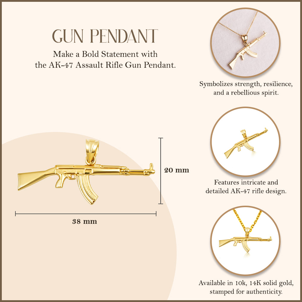 Gold AK-47 Assault Rifle Gun Pendant Necklace, view 4