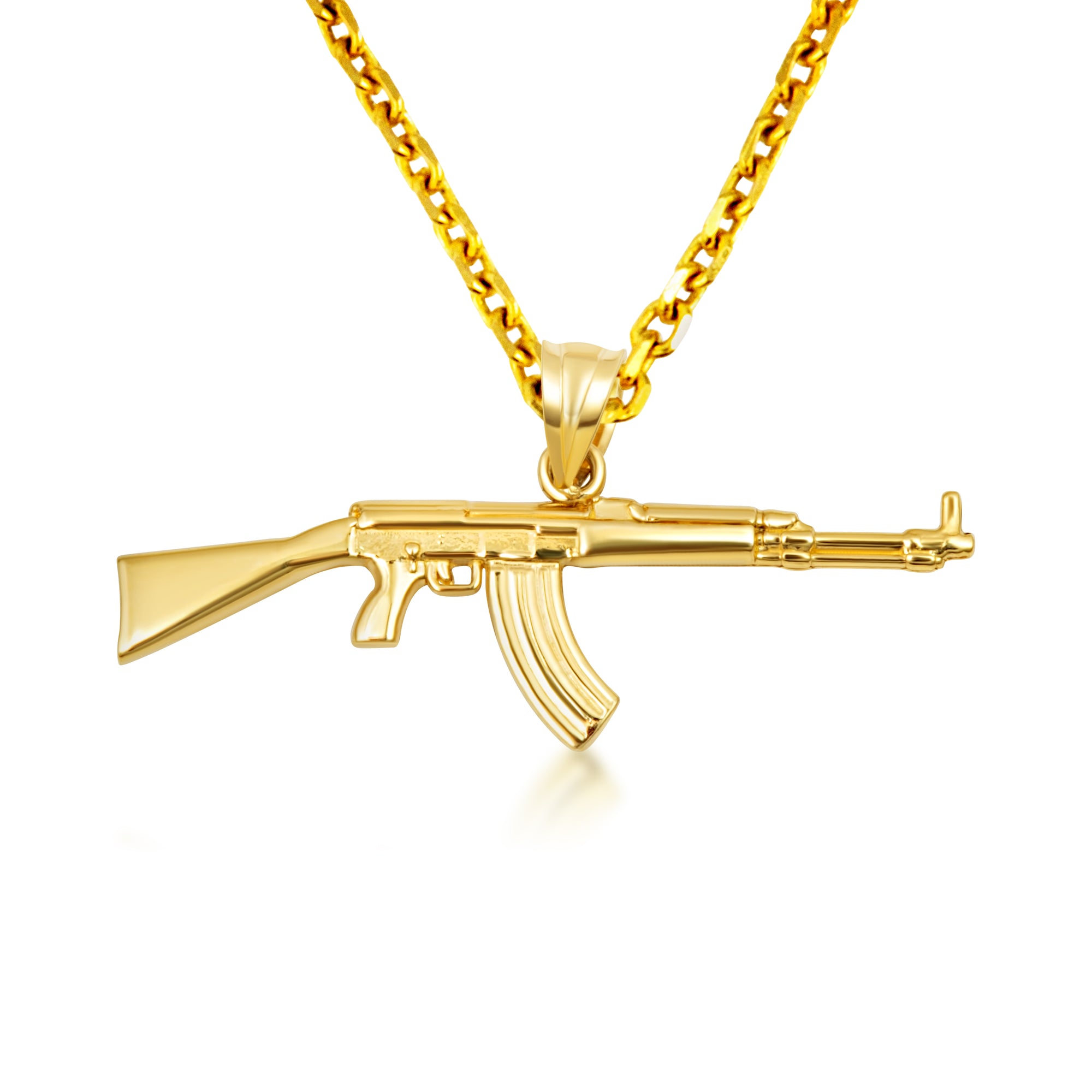 Gold AK-47 Assault Rifle Gun Pendant Necklace, view 5