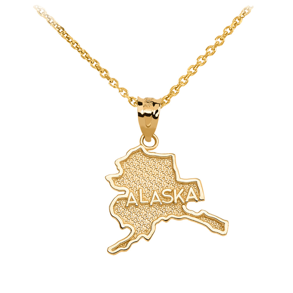 Gold Alaska State Map Pendant Necklace