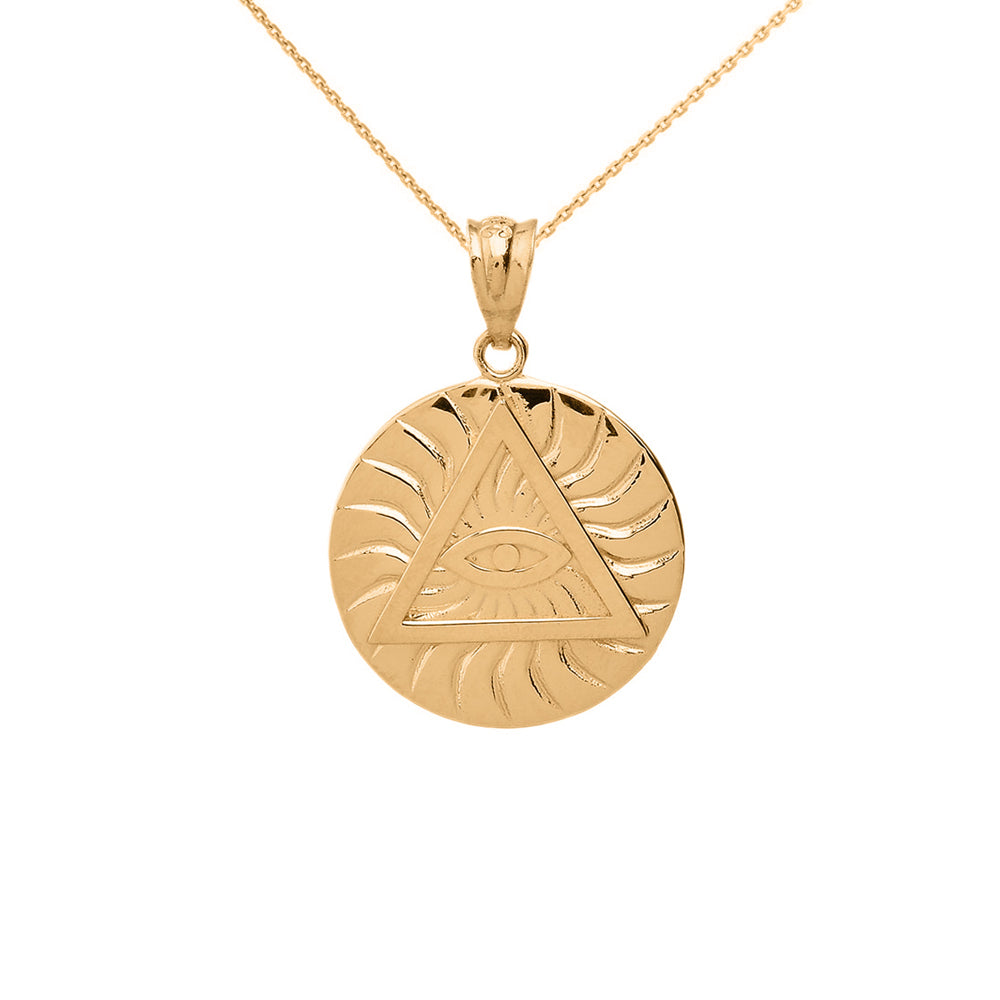 Gold All Seeing Eye of Providence Sun Pyramid Illuminati Pendant Necklace