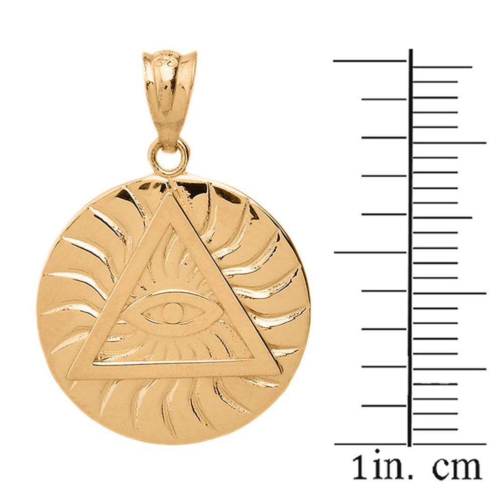 Gold All Seeing Eye of Providence Sun Pyramid Illuminati Pendant Necklace, view 2