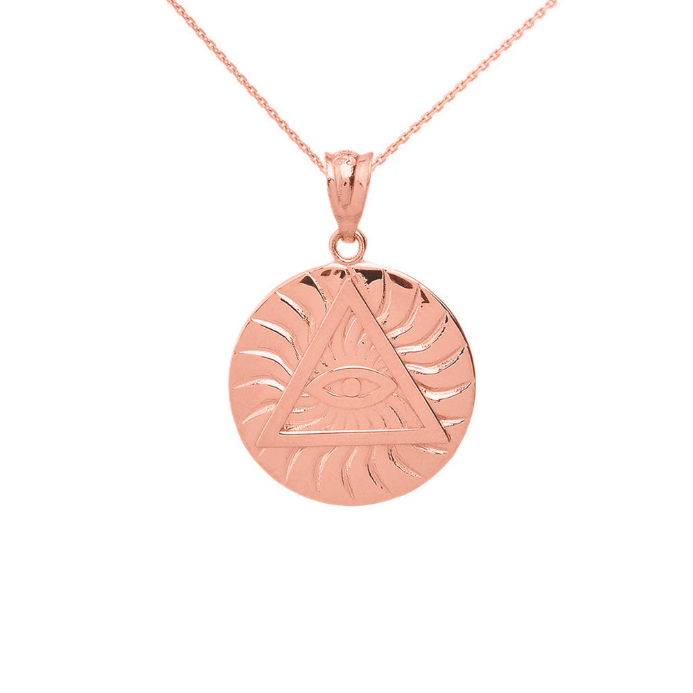 Gold All Seeing Eye of Providence Sun Pyramid Illuminati Pendant Necklace, view 3