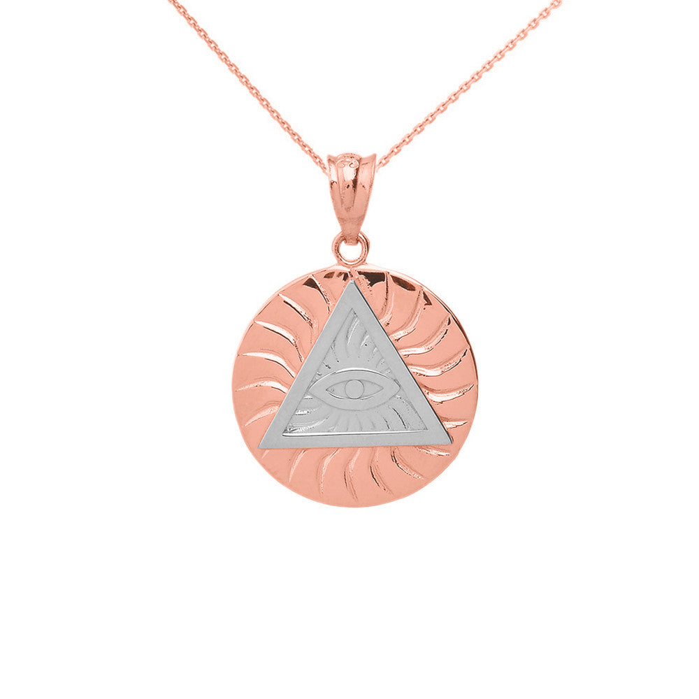 Gold All Seeing Eye of Providence Sun Pyramid Illuminati Pendant Necklace, view 5