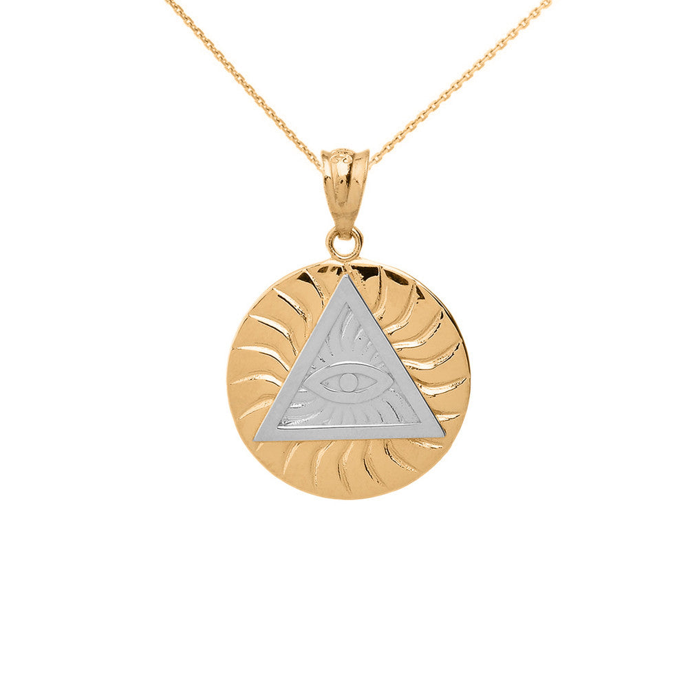 Gold All Seeing Eye of Providence Sun Pyramid Illuminati Pendant Necklace, view 6