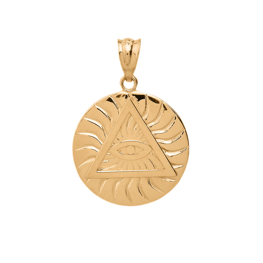 Gold All Seeing Eye of Providence Sun Pyramid Illuminati Pendant Necklace, view 7