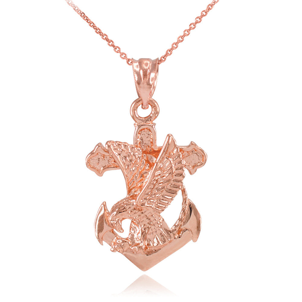 Gold Anchor Eagle Diamond Cut Pendant Necklace, view 2