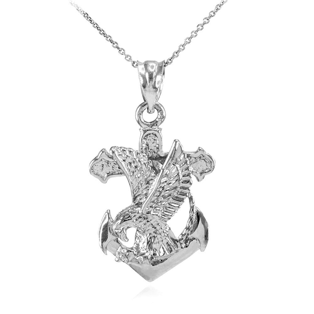 Gold Anchor Eagle Diamond Cut Pendant Necklace, view 3