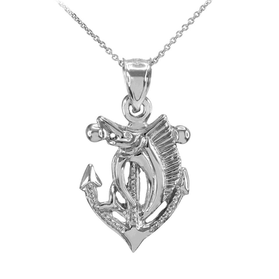 Gold Anchor Marlin Diamond Cut Pendant Necklace, view 3