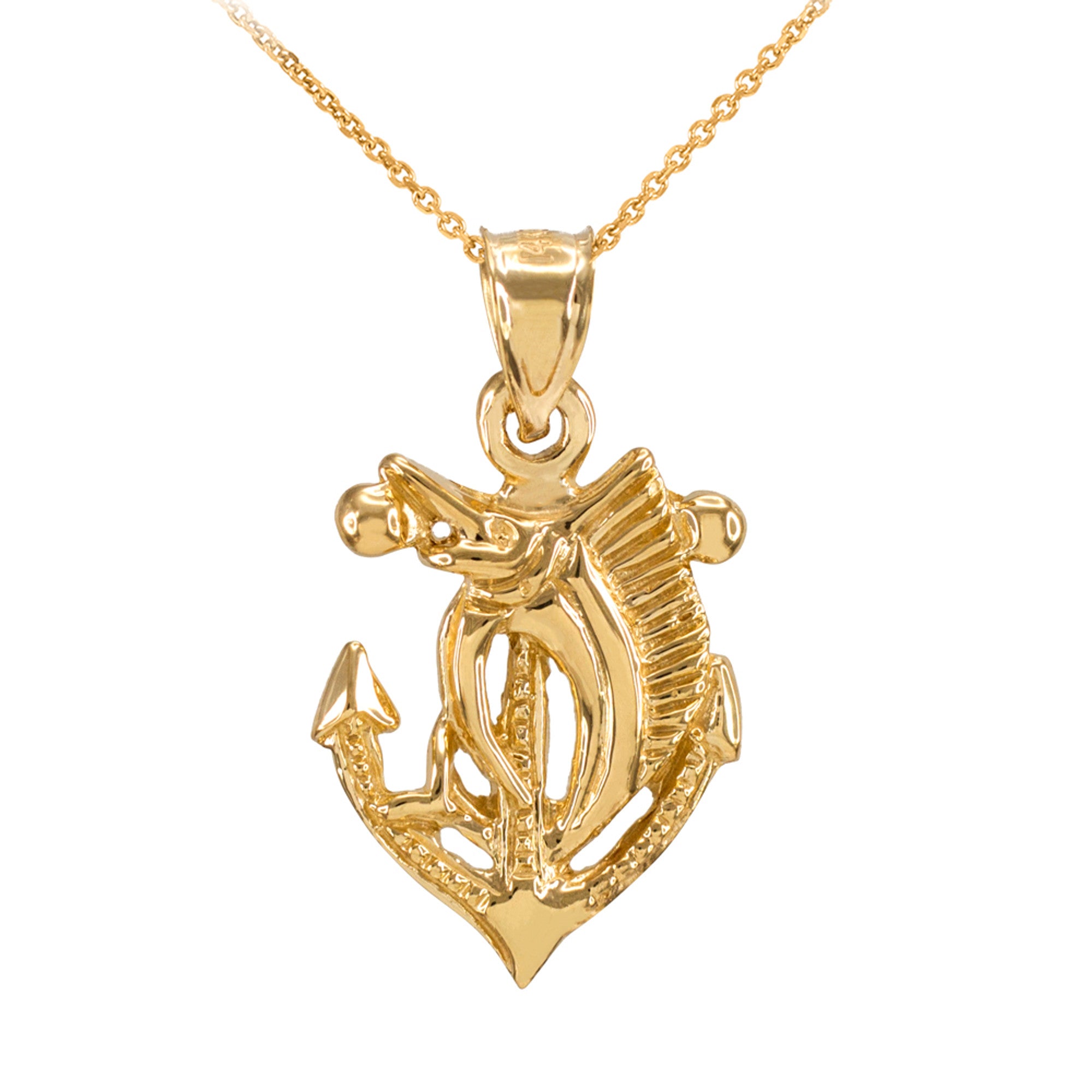 Gold Anchor Marlin Diamond Cut Pendant Necklace, view 4