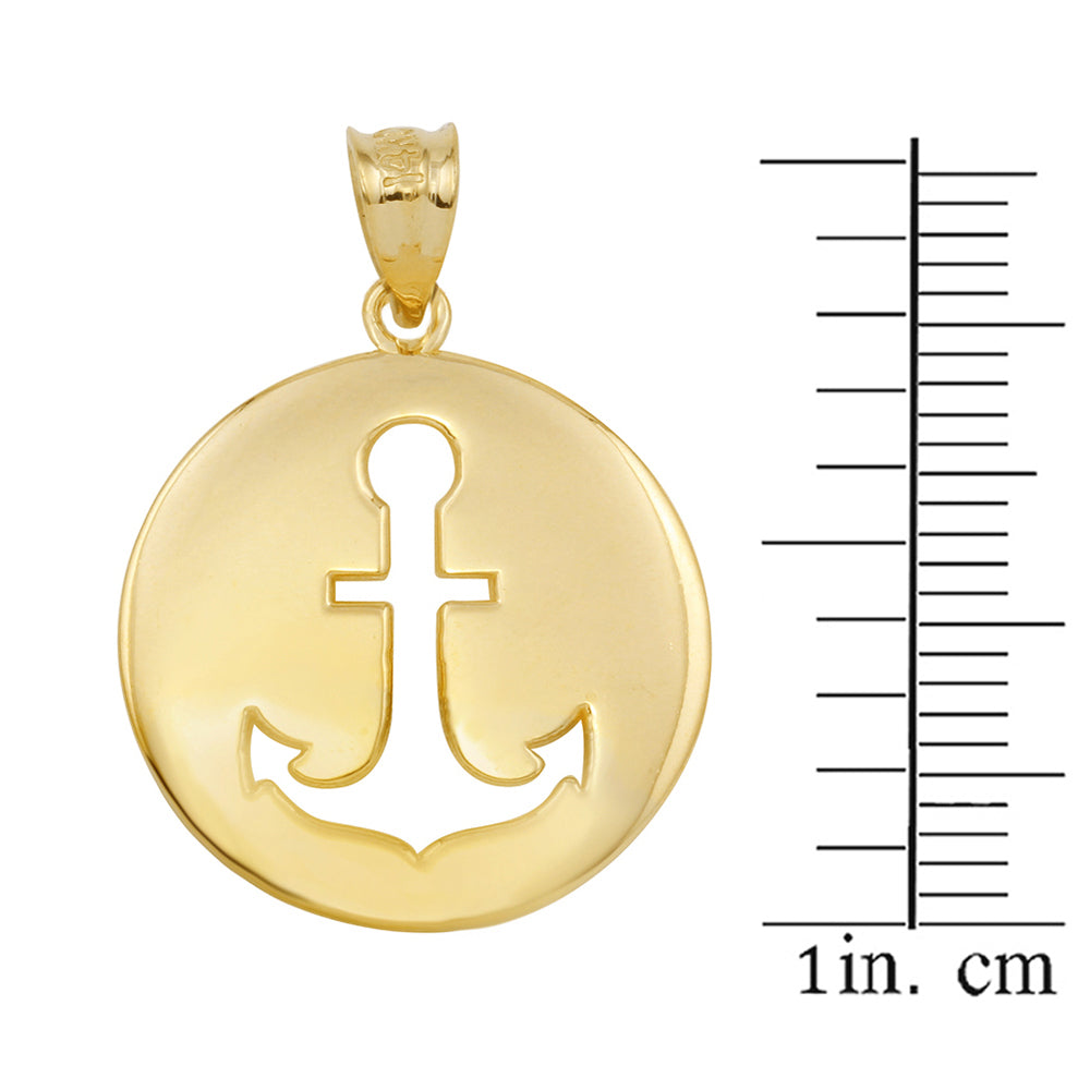 Gold Anchor Silhouette Circle Pendant Necklace, view 3
