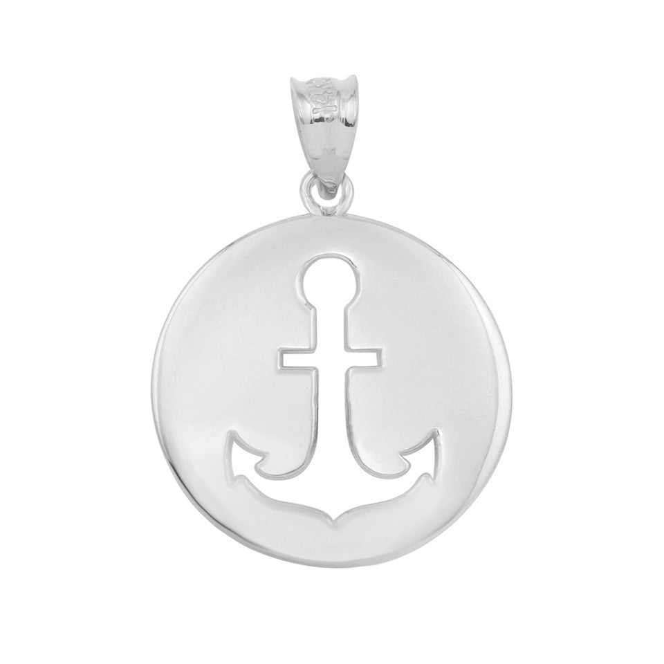 Gold Anchor Silhouette Circle Pendant Necklace, view 4