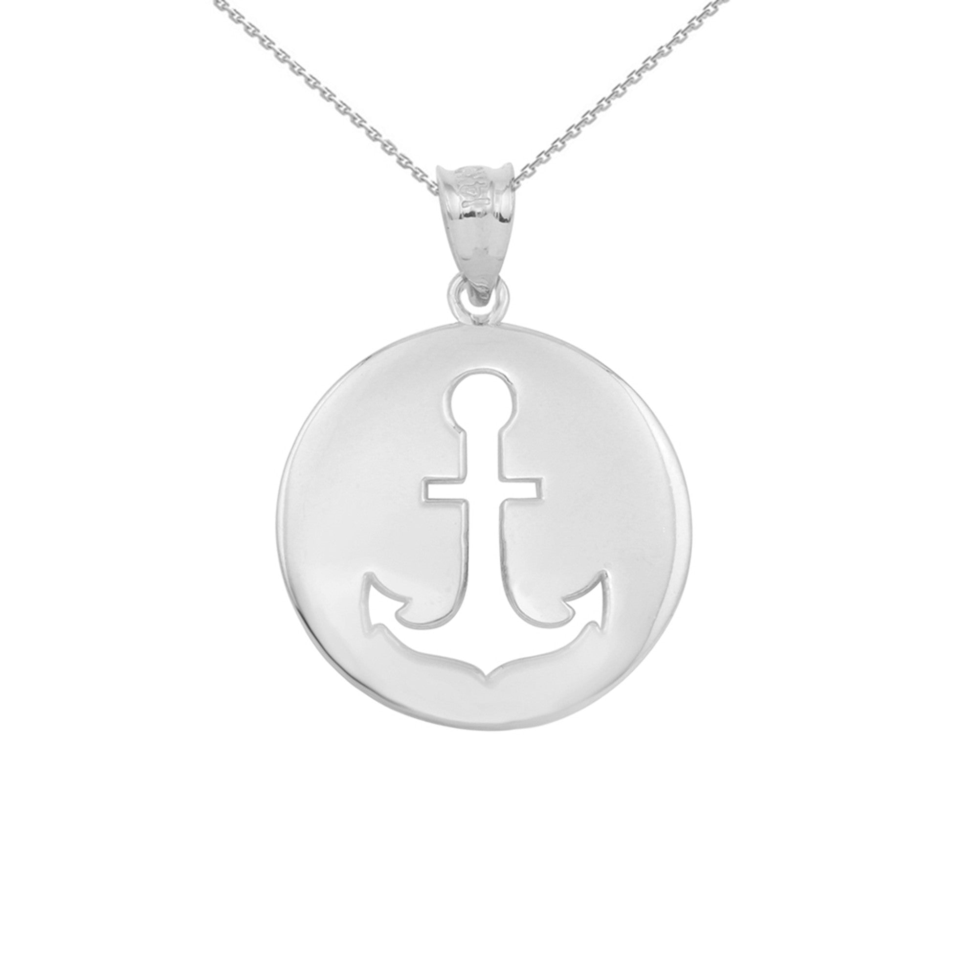 Gold Anchor Silhouette Circle Pendant Necklace, view 5