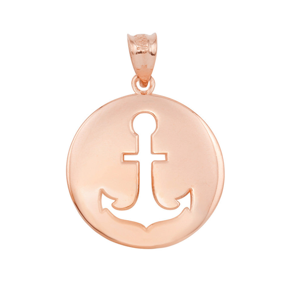 Gold Anchor Silhouette Circle Pendant Necklace, view 6