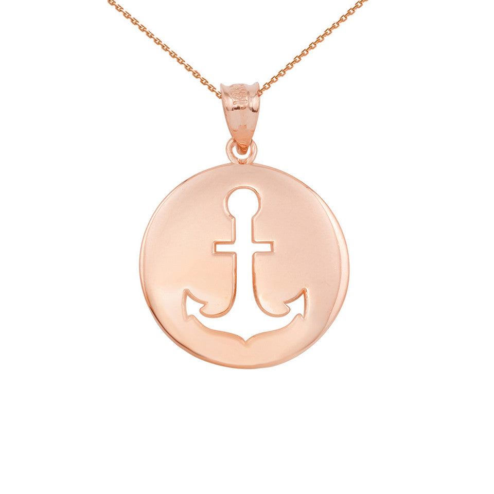Gold Anchor Silhouette Circle Pendant Necklace, view 7