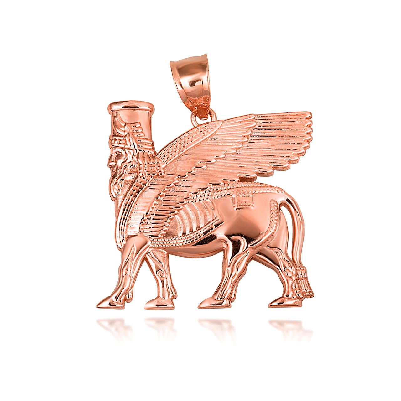 Gold Ancient Assyrian God Lamassu Winged Bull Pendant Necklace, view 6