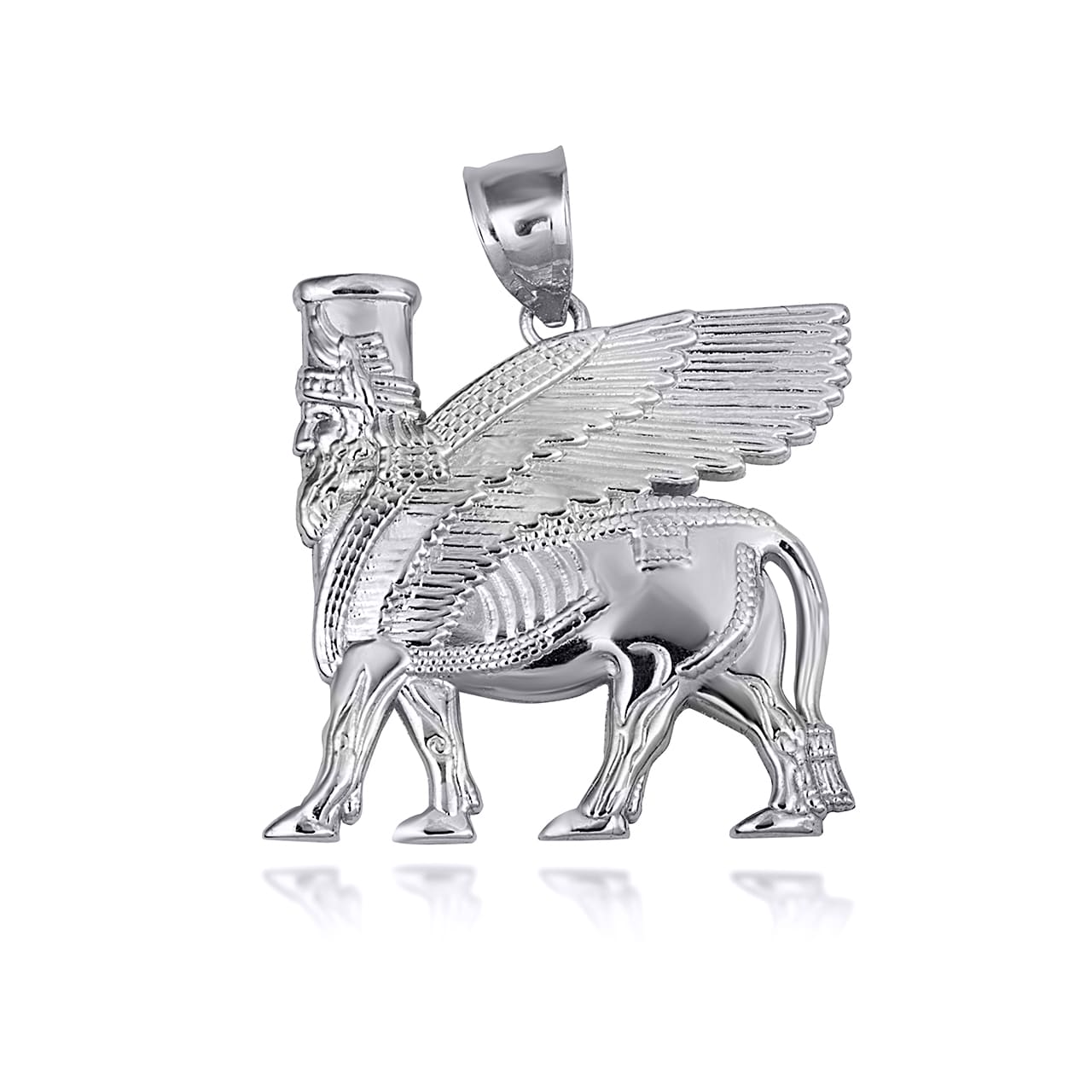 Gold Ancient Assyrian God Lamassu Winged Bull Pendant Necklace, view 8