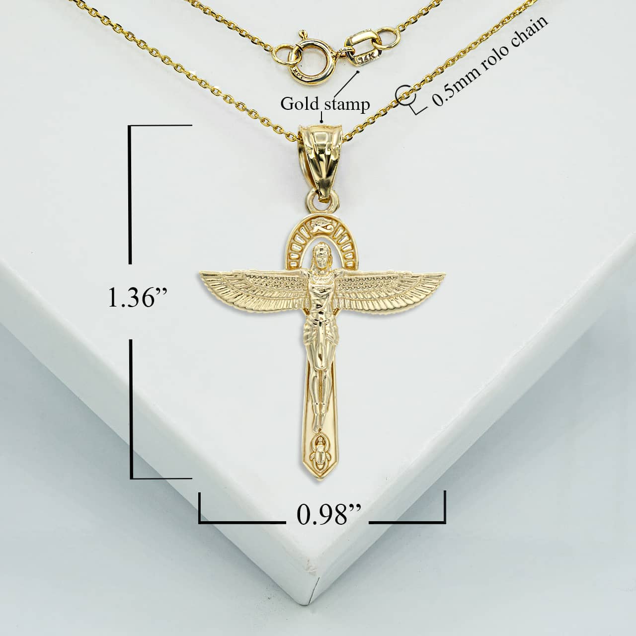 Gold Ancient Egyptian Goddess Isis Ankh Pendant Necklace, view 5