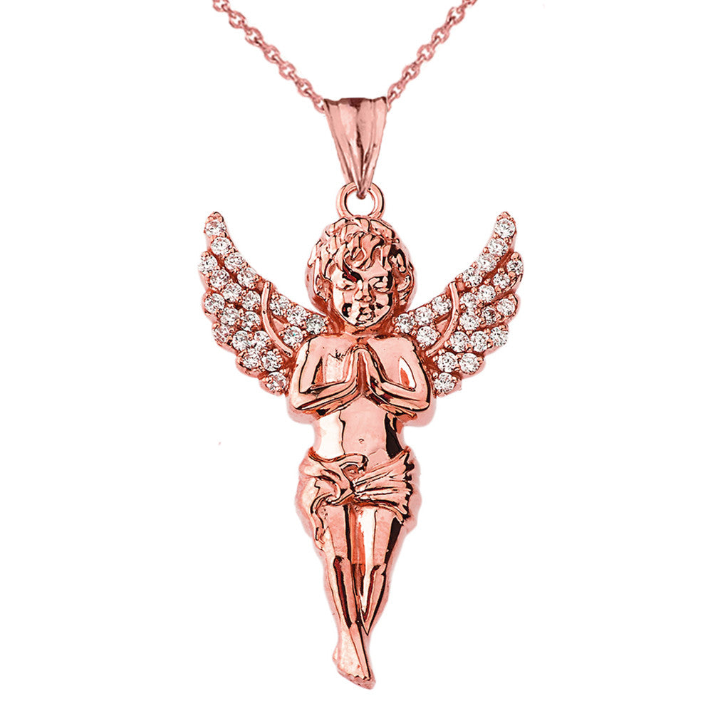 Gold Angel Diamond Pendant Necklace, view 6