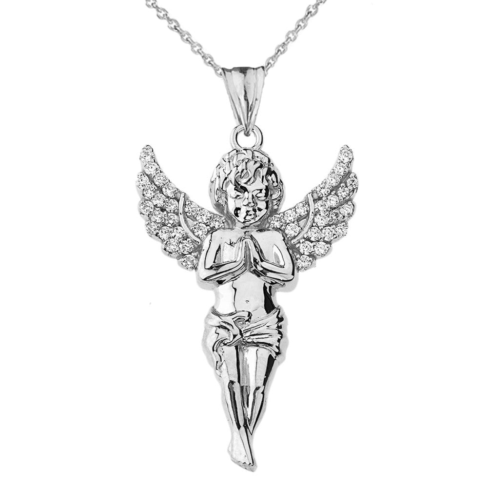 Gold Angel Diamond Pendant Necklace, view 7