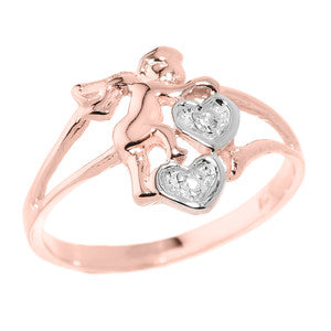 Gold Angel with Diamond and Hearts Ladies Ring, view 2