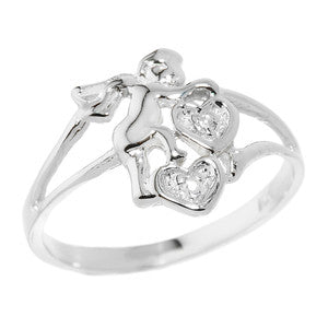 Gold Angel with Diamond and Hearts Ladies Ring, view 3