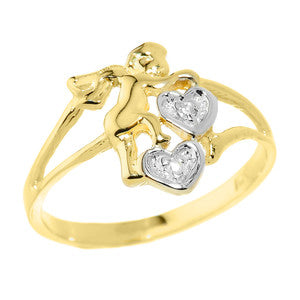 Gold Angel with Diamond and Hearts Ladies Ring, view 4