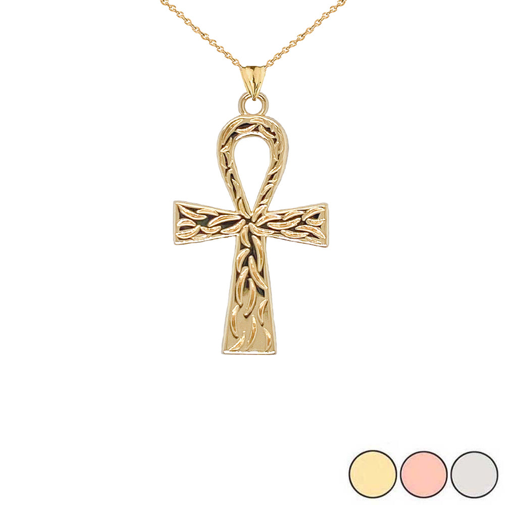 Gold Ankh Cross Charm Pendant Necklace (Large)