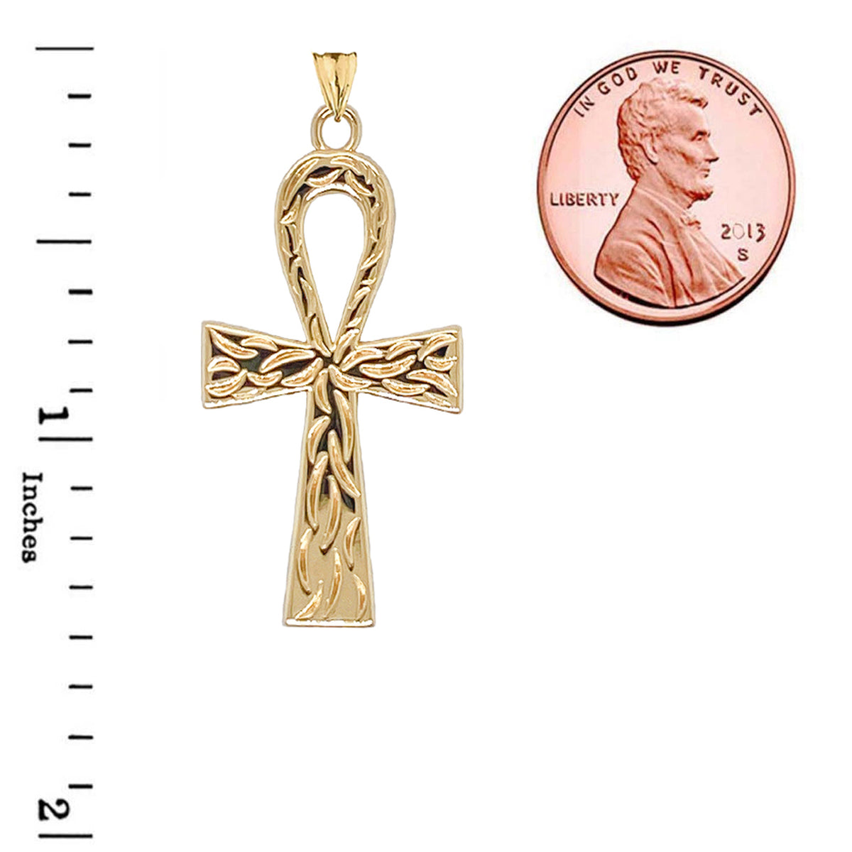 Gold Ankh Cross Charm Pendant Necklace (Large), view 3