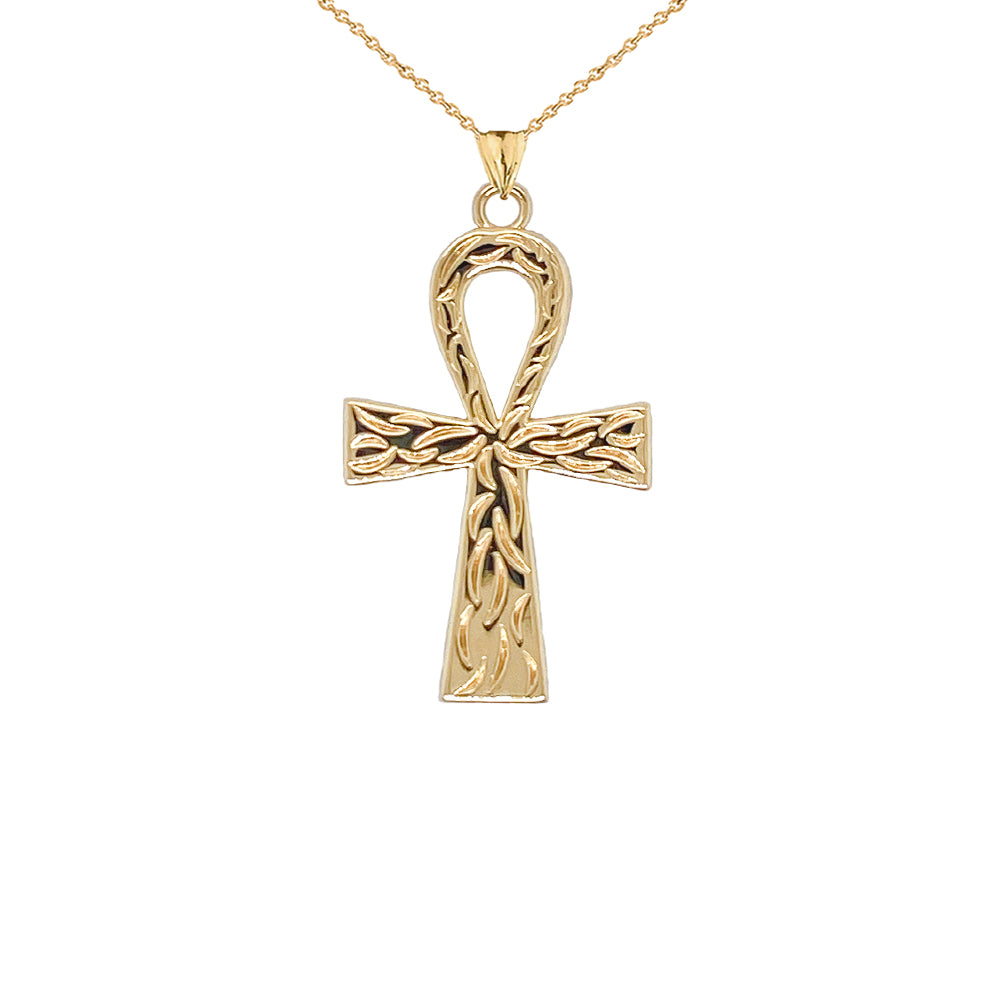 Gold Ankh Cross Charm Pendant Necklace (Large), view 10