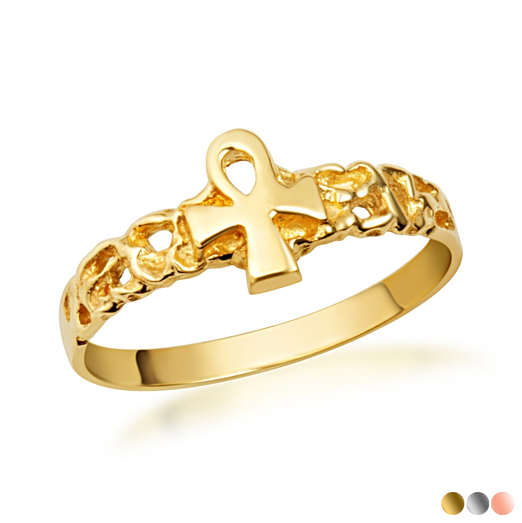 Gold Ankh Cross Nugget Ring