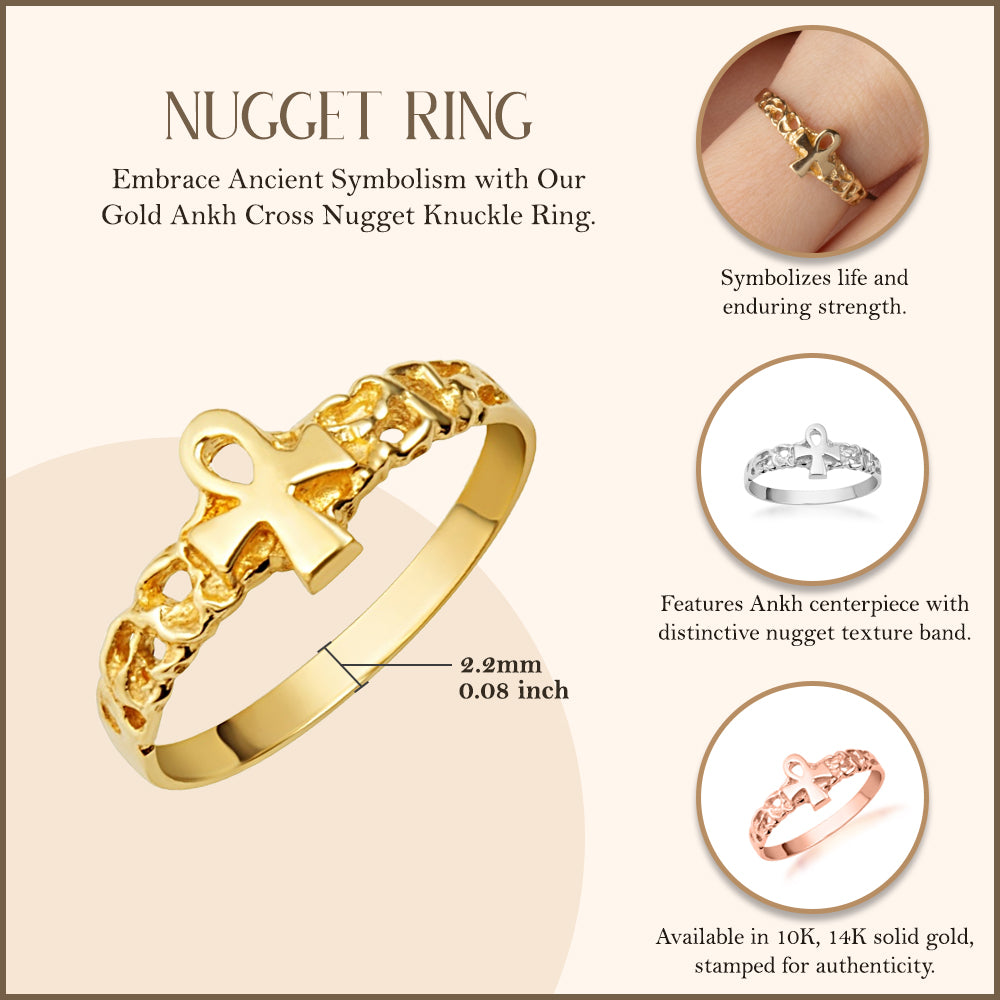 Gold Ankh Cross Nugget Ring, view 3