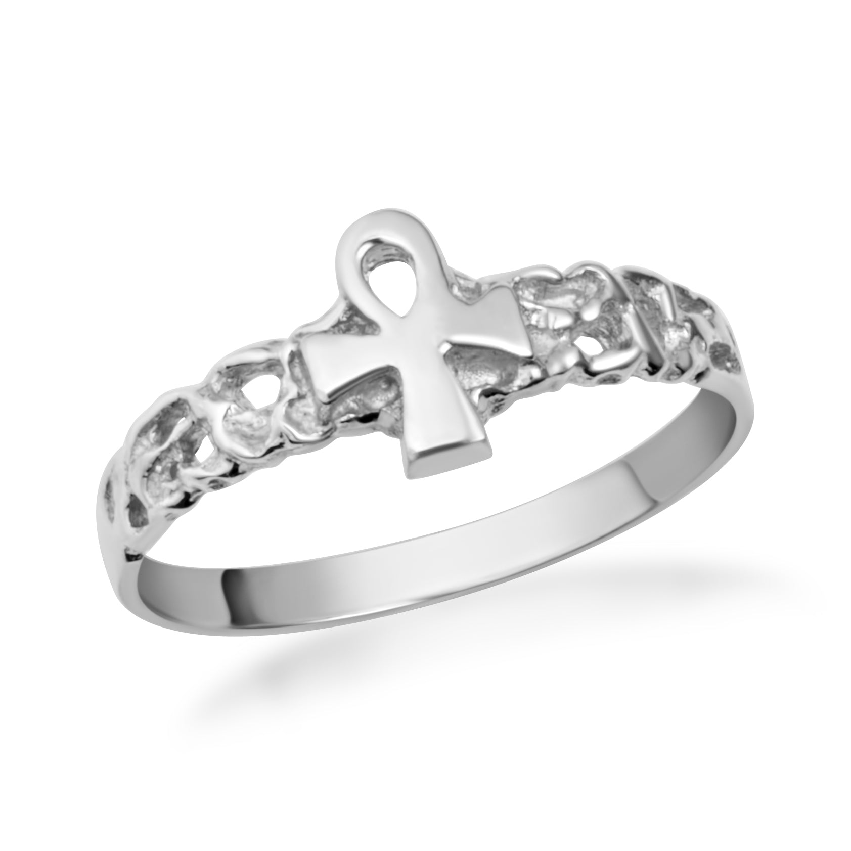 Gold Ankh Cross Nugget Ring, view 4